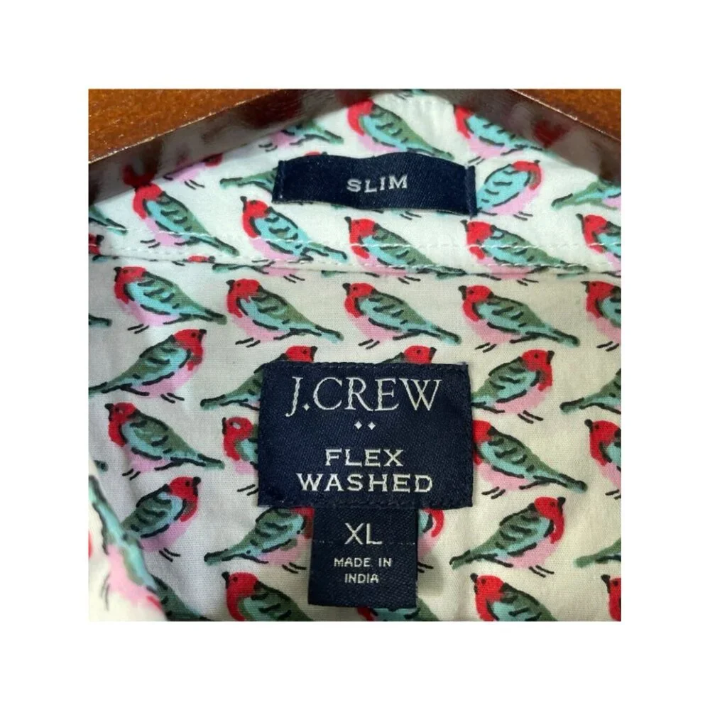 J.Crew Flex Men's XL Shirt Slim Bird All over Print Cotton Short sleeve